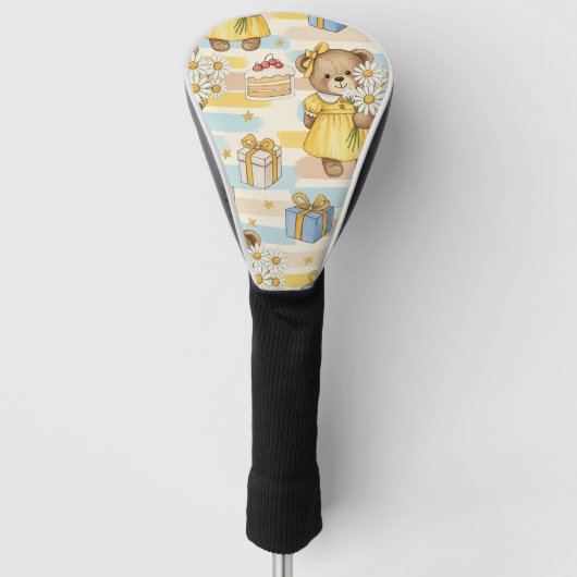 Teddybeer Tuintuinpatroon met Madeliefjes (5) Golfheadcover (Voorkant)