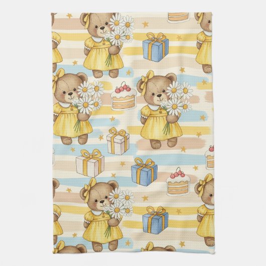 Teddybeer Tuintuinpatroon met Madeliefjes (5) Theedoek (Verticaal)