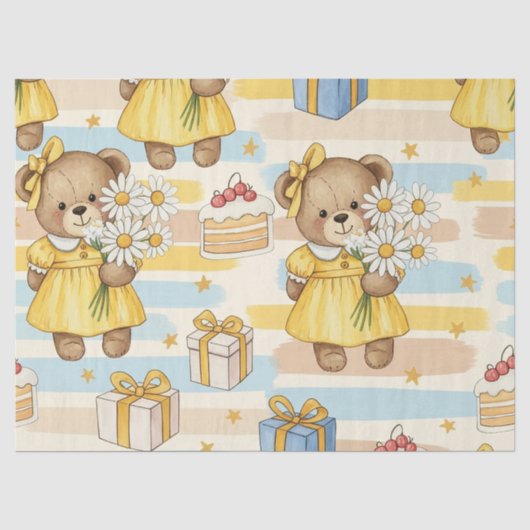 Teddybeer Tuintuinpatroon met Madeliefjes (5) Tissuepapier (Voorkant)