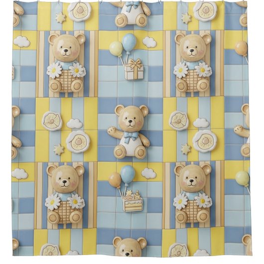 Teddybeer Tuintuinpatroon met Madeliefjes (7) Douchegordijn (Voorkant)