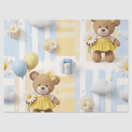 Teddybeer Tuintuinpatroon met Madeliefjes (8) Tissuepapier (Voorkant)