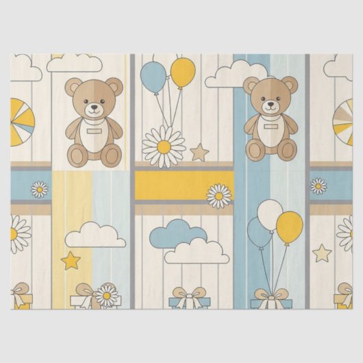 Teddybeer Tuintuinpatroon met Madeliefjes (9) Tissuepapier (Voorkant)
