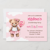 Teddybeer Tweede Verjaardag Uitnodiging (Voorkant)