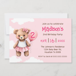 Teddybeer Tweede Verjaardag Uitnodiging