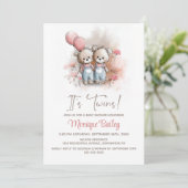 Teddybeer Tweeling Baby Borrel Kaart (Staand voorkant)