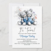 Teddybeer Tweeling Baby Shower Kaart (Voorkant)