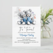 Teddybeer Tweeling Baby Shower Kaart (Staand voorkant)