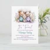 Teddybeer Tweeling Babyborrel Kaart (Staand voorkant)