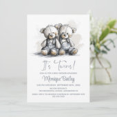 Teddybeer Tweeling Babyborrel Kaart (Staand voorkant)