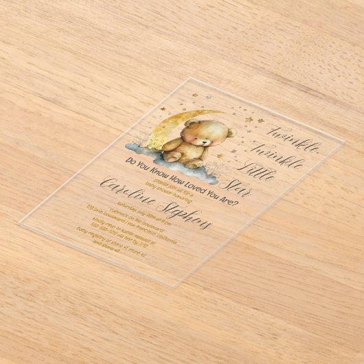 Teddybeer Twinkle Twinkle Little Star Baby Shower Acryl Uitnodigingen (Laagn)