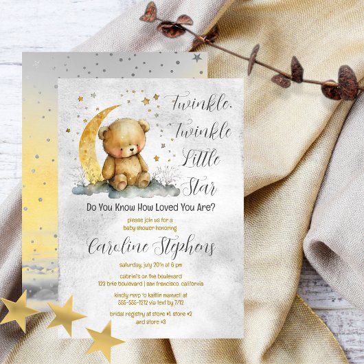 Teddybeer Twinkle Twinkle Little Star Baby shower Kaart