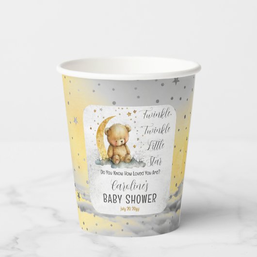 Teddybeer Twinkle Twinkle Little Star Baby shower Papieren Bekers (Achterkant)