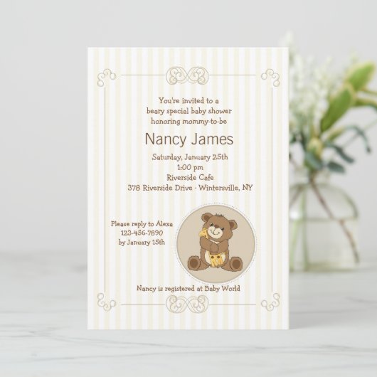 Teddybeer uitnodiging (Staand voorkant)