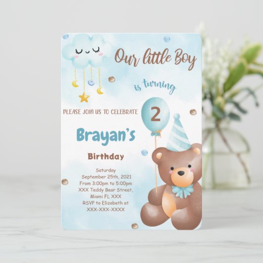 Teddybeer uitnodiging (Staand voorkant)