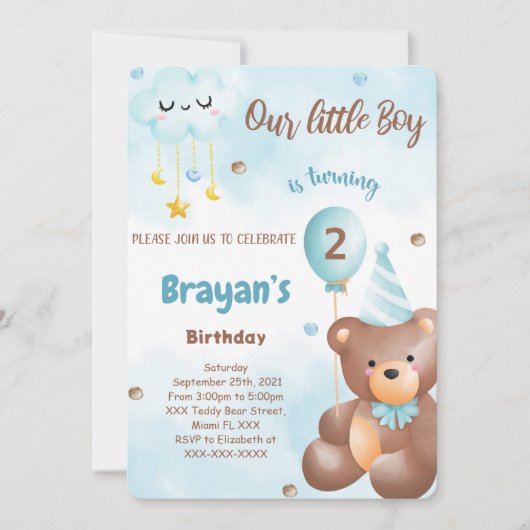 Teddybeer uitnodiging (Voorkant)