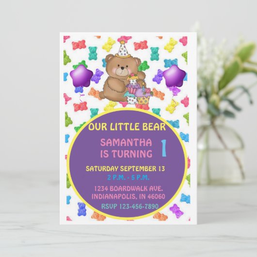 Teddybeer uitnodiging | Kinderuitnodiging (Staand voorkant)