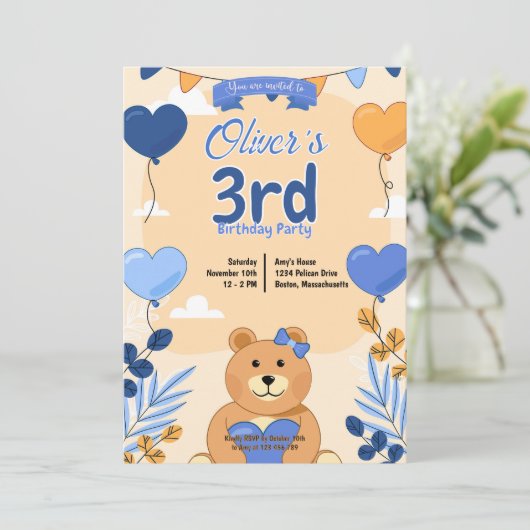 Teddybeer uitnodiging ontwerp (Staand voorkant)