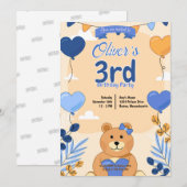 Teddybeer uitnodigingsontwerp kaart (Voorkant / Achterkant)