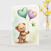 Teddybeer Vaderdag Hart Kaart (Gele Bloem)