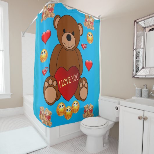 Teddybeer valentijnen blauw schoengordijnblauw douchegordijn (In situ)
