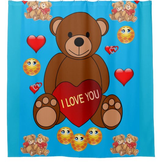 Teddybeer valentijnen blauw schoengordijnblauw douchegordijn (Voorkant)