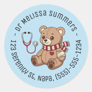 Teddybeer-verband Kinderarts Ronde Tekst Blauw Sticker