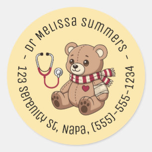 Teddybeer-verband Kinderarts Ronde Tekst Geel Sticker