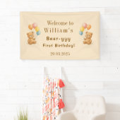 Teddybeer Verjaardag Banner met pastelballonnen (Insitu)