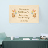 Teddybeer Verjaardag Banner met pastelballonnen (Beurs)