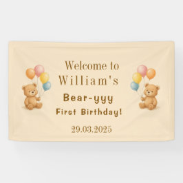 Teddybeer Verjaardag Banner met pastelballonnen