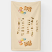 Teddybeer Verjaardag Banner met pastelballonnen (Verticaal)