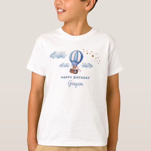 Teddybeer Verjaardag Blauw T-shirt (Voorkant)
