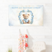 Teddybeer Verjaardag Blauwe Ballon Arch Banner (Insitu)