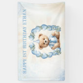 Teddybeer Verjaardag Blauwe Ballon Arch Banner (Verticaal)