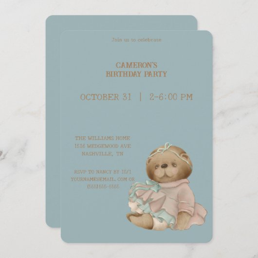 Teddybeer Verjaardag Kaart (Voorkant / Achterkant)