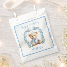 Teddybeer Verjaardag Kleine Jongen Blauw Favor Bag Bedankzakje