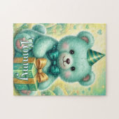 Teddybeer Verjaardag Turquoise Mint Groen Legpuzzel (Horizontaal)