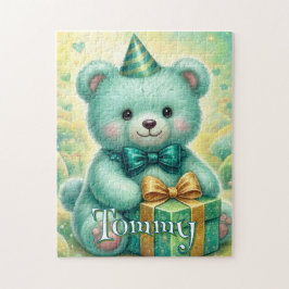 Teddybeer Verjaardag Turquoise Mint Groen Legpuzzel