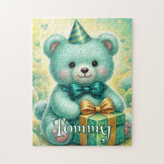Teddybeer Verjaardag Turquoise Mint Groen Legpuzzel (Verticaal)