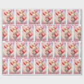 Teddybeer Verjaardagsballonnen Naam & leeftijd kin Cadeaupapier (Vlak)