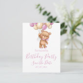 Teddybeer Verjaardagsfeestje Bewaar de datum Roze  Briefkaart (Staand voorkant)