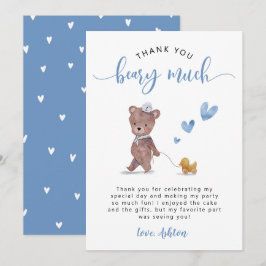 Teddybeer Verjaardagsfeestje Blauw Bedankkaart