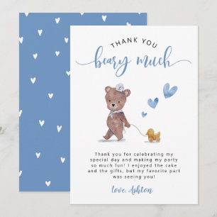 Teddybeer Verjaardagsfeestje Blauw Bedankkaart