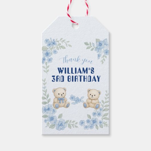 Teddybeer Verjaardagsfeestje Cadeaulabel (Voorkant)