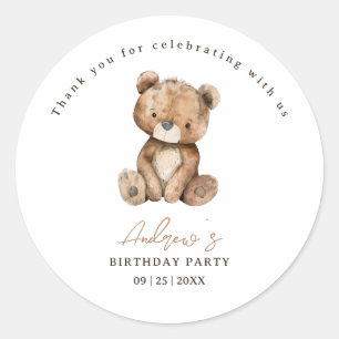 Teddybeer Verjaardagsfeestje Minimalistische Kinde Ronde Sticker