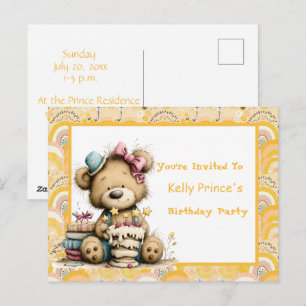 Teddybeer Verjaardagsuitnodiging Baby Jongen Briefkaart