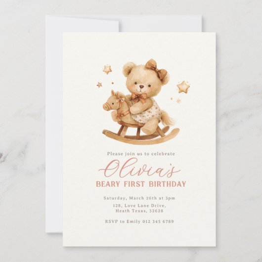 Teddybeer Verjaardagsuitnodiging Kaart (Voorkant)