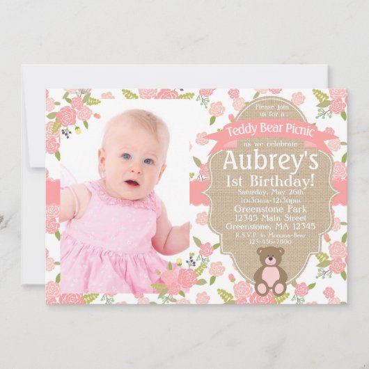 Teddybeer verjaardagsuitnodiging - Teddybeer pickn Kaart (Voorkant)