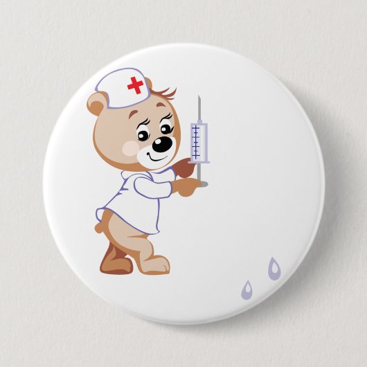 Teddybeer Verpleegster Knop Ronde Button 7,6 Cm (Voorkant)