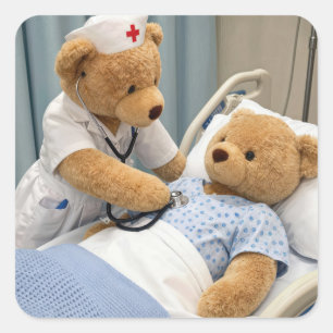 Teddybeer verpleegster met een stethoscoop  vierkante sticker